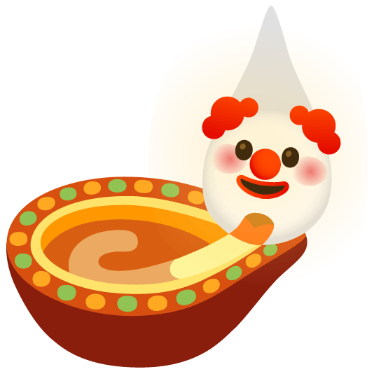 Clown face and Diya lamp