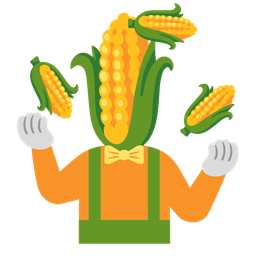 clown face and ear of corn