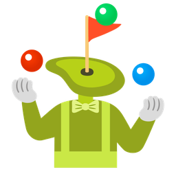 clown face and flag in hole