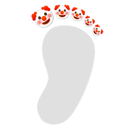 clown face and footprints