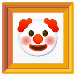 clown face and framed picture