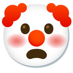 clown face and frowning face with open mouth