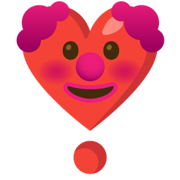clown face and heart exclamation