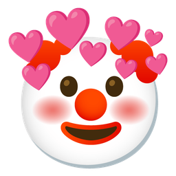 clown face and heart with arrow
