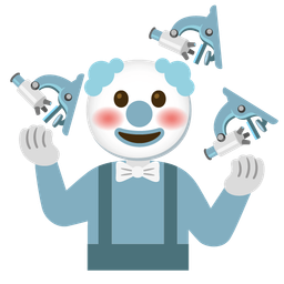 clown face and microscope