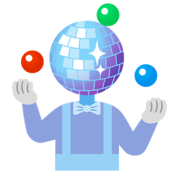 clown face and mirror ball