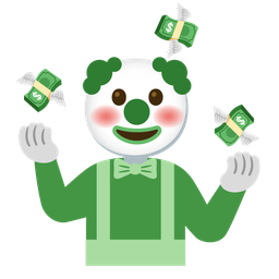 clown face and money with wings