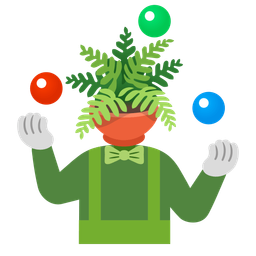 clown face and potted plant