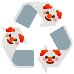 clown face and recycling symbol