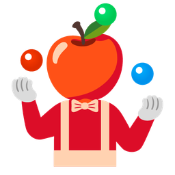 clown face and red apple