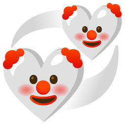 clown face and revolving hearts