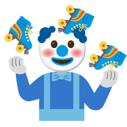 clown face and roller skate