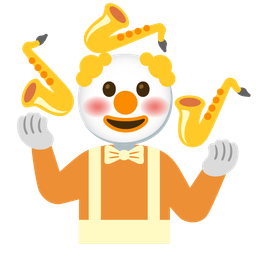 clown face and saxophone