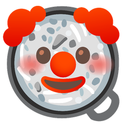 clown face and shallow pan of food