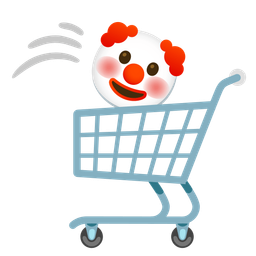 clown face and shopping cart