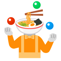 clown face and steaming bowl