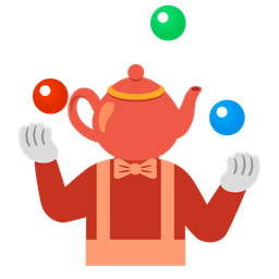 clown face and teapot