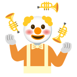 clown face and trumpet