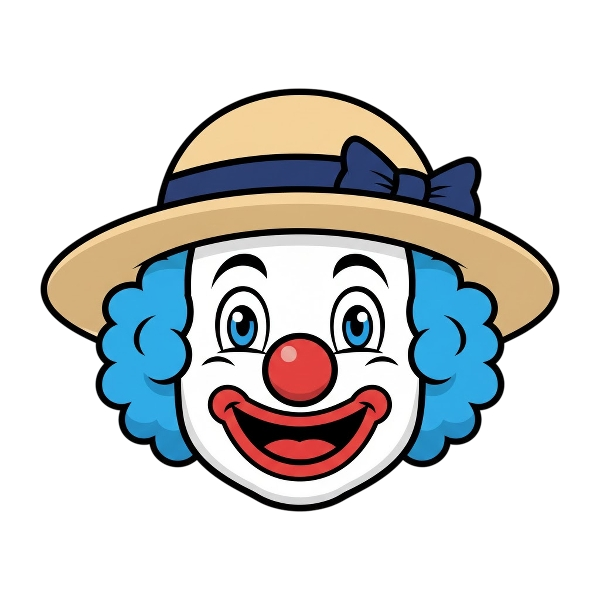 Clown face and Woman’s hat