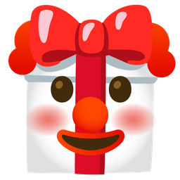 clown face and wrapped gift