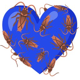 cockroach and blue heart