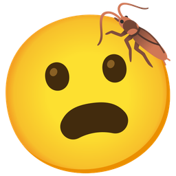 cockroach and frowning face with open mouth
