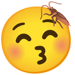 Cockroach and Kissing face with closed eyes