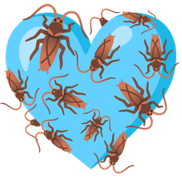 cockroach and light blue heart