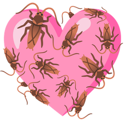 cockroach and pink heart