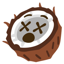 coconut and face with crossed-out eyes