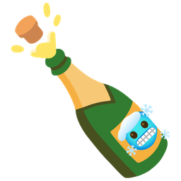 cold face and bottle with popping cork