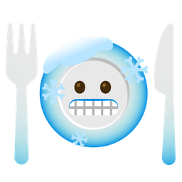 cold face and fork and knife with plate