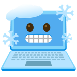 cold face and laptop