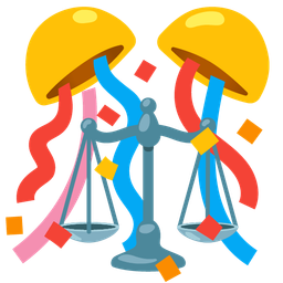 confetti ball and balance scale