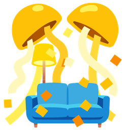 confetti ball and couch and lamp