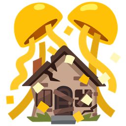 confetti ball and derelict house