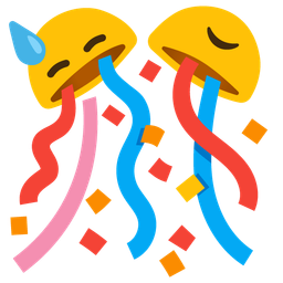 confetti ball and downcast face with sweat