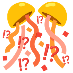 confetti ball and exclamation question mark