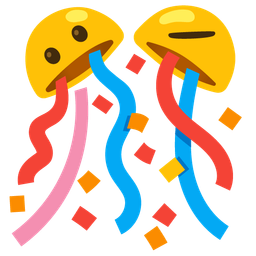 confetti ball and face with diagonal mouth