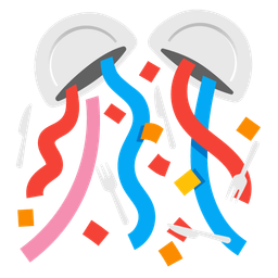 confetti ball and fork and knife with plate