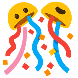 confetti ball and frowning face with open mouth