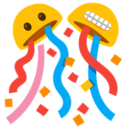 confetti ball and grimacing face