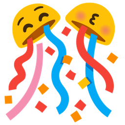 Confetti ball and Kissing face with closed eyes