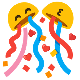 Confetti ball and Kissing face with smiling eyes