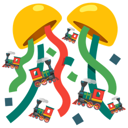 confetti ball and locomotive