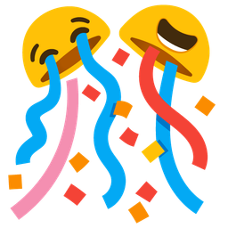 confetti ball and loudly crying face