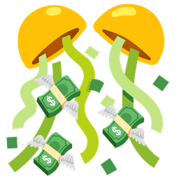 confetti ball and money with wings