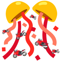 confetti ball and motorcycle