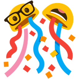 confetti ball and nerd face