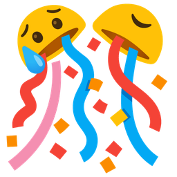 confetti ball and sad but relieved face